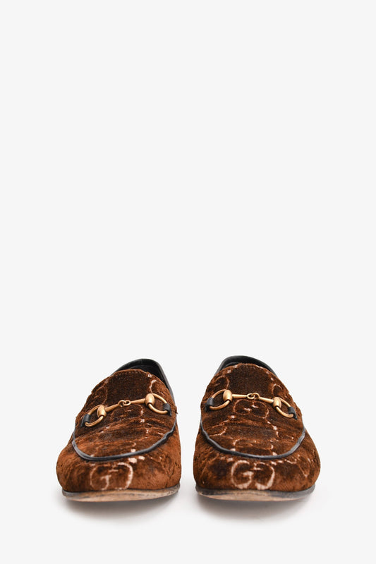 Gucci Brown Velvet GG Horsebit Loafers Size 36