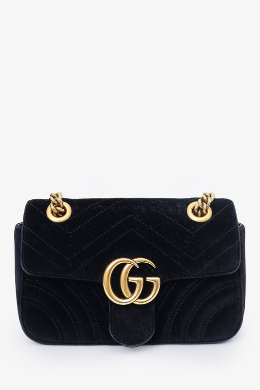 Gucci Black Velvet Mini 'GG' Marmont Shoulder Bag