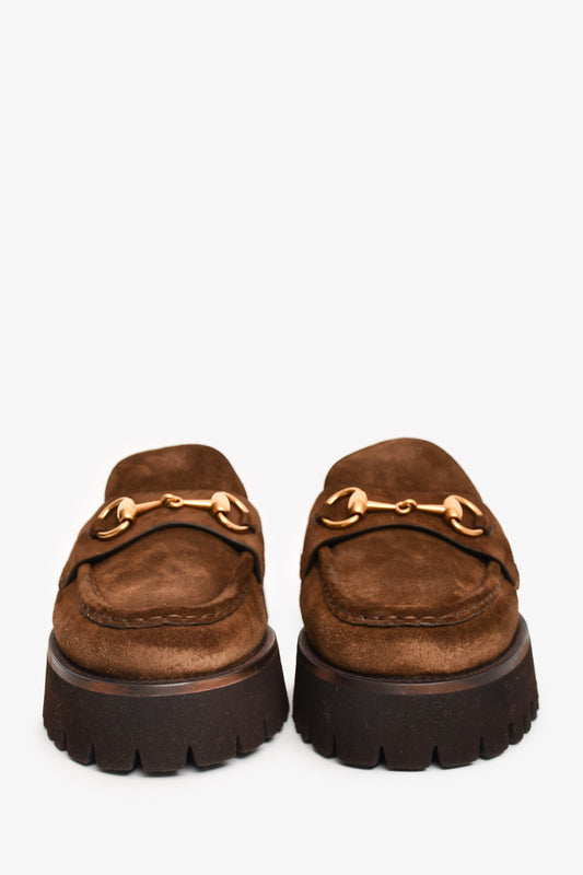 Gucci Brown Suede Horsebit 'Sylke' Mules Size 39.5