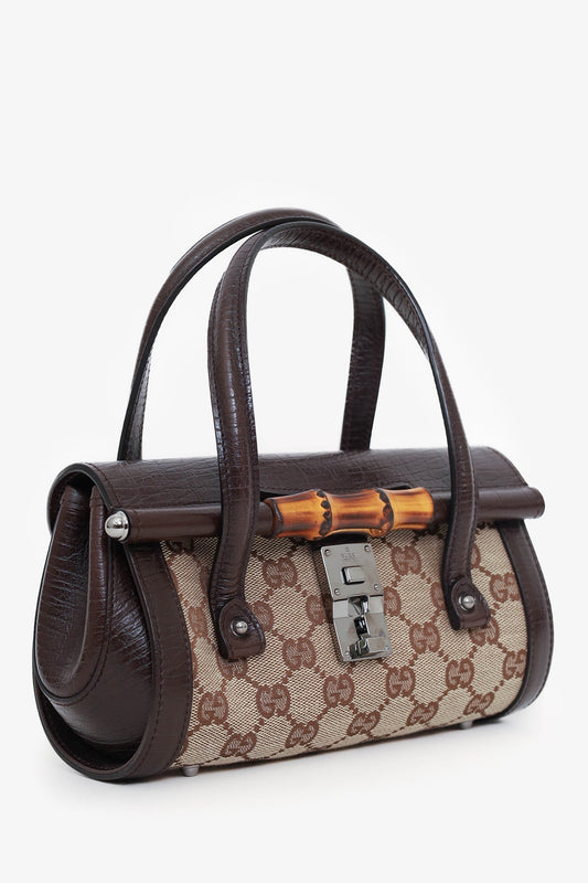 Gucci Brown GG Canvas Small Bamboo Bullet Bag
