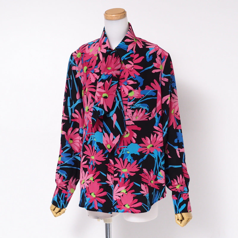 GUCCI blouse silk Pink/Black/Blue 40(165/88Y)
