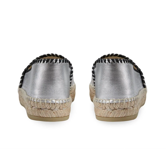 Gucci GG Embroidered Leather Espadrilles in Silver