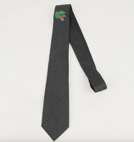 Gucci Green Embroidered Tiger Head Tie in Anthracite