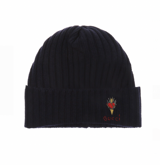 Gucci Knit Beanie Hat with Pierced Heart in Black