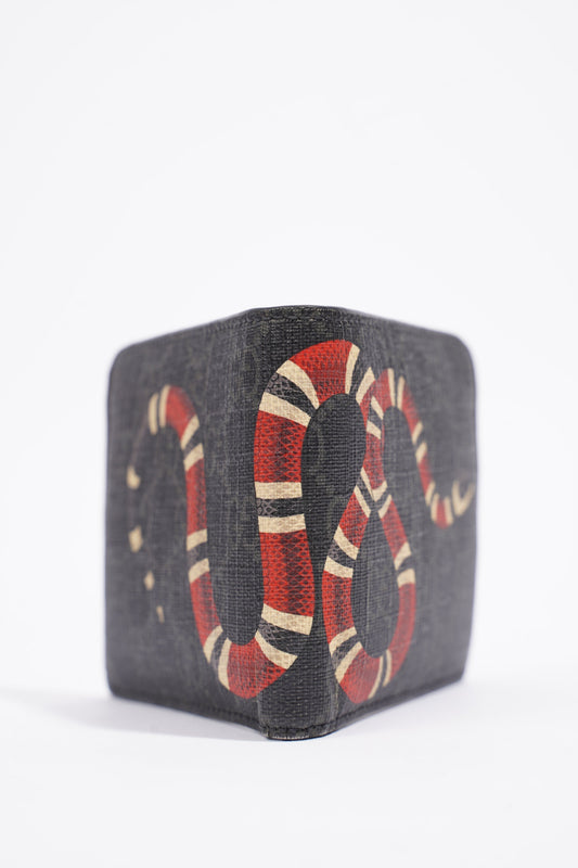 Gucci Kingsnake Print Wallet Black GG Supreme Coated Canvas