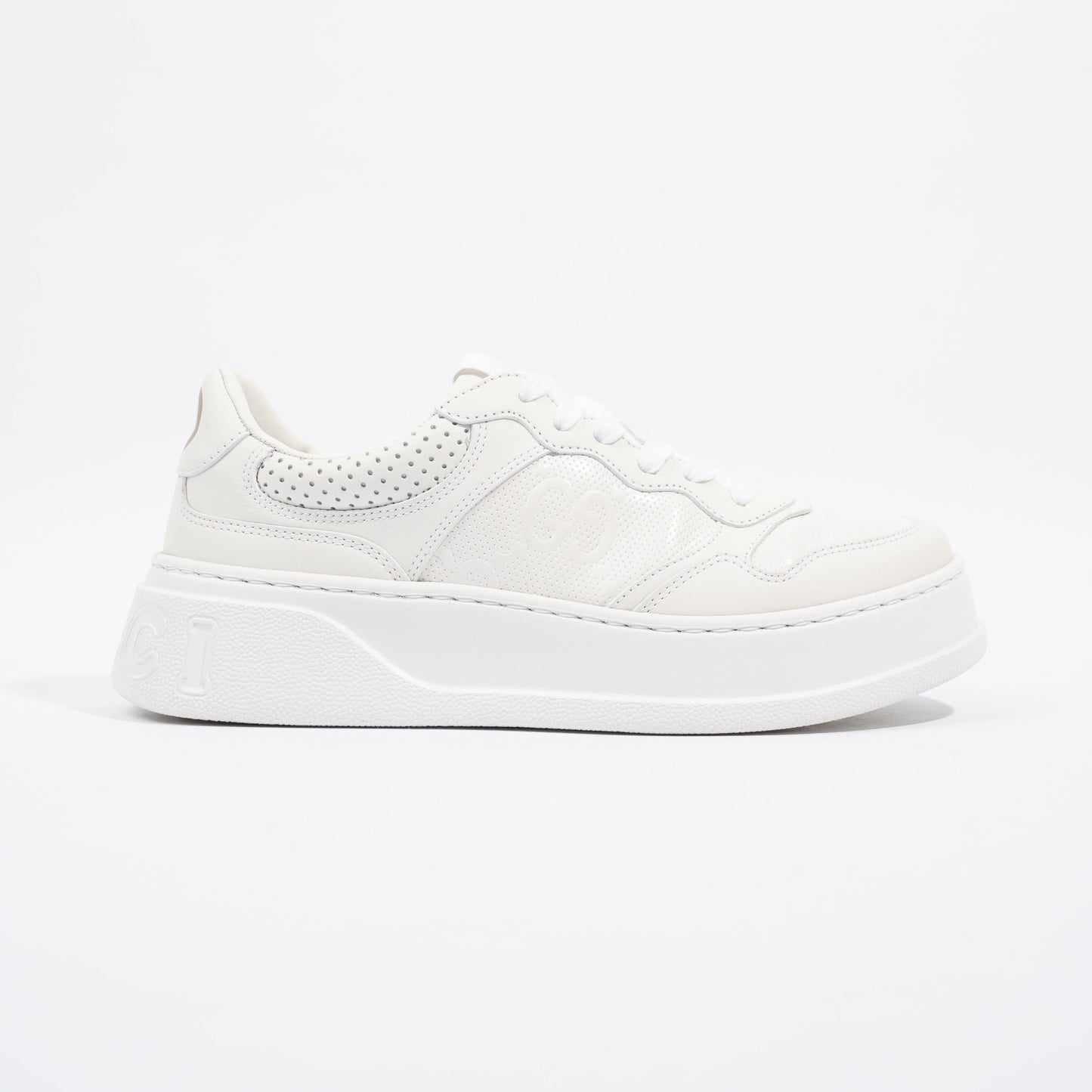 Gucci GG Logo White Embossed Leather EU 38.5 UK 5.5