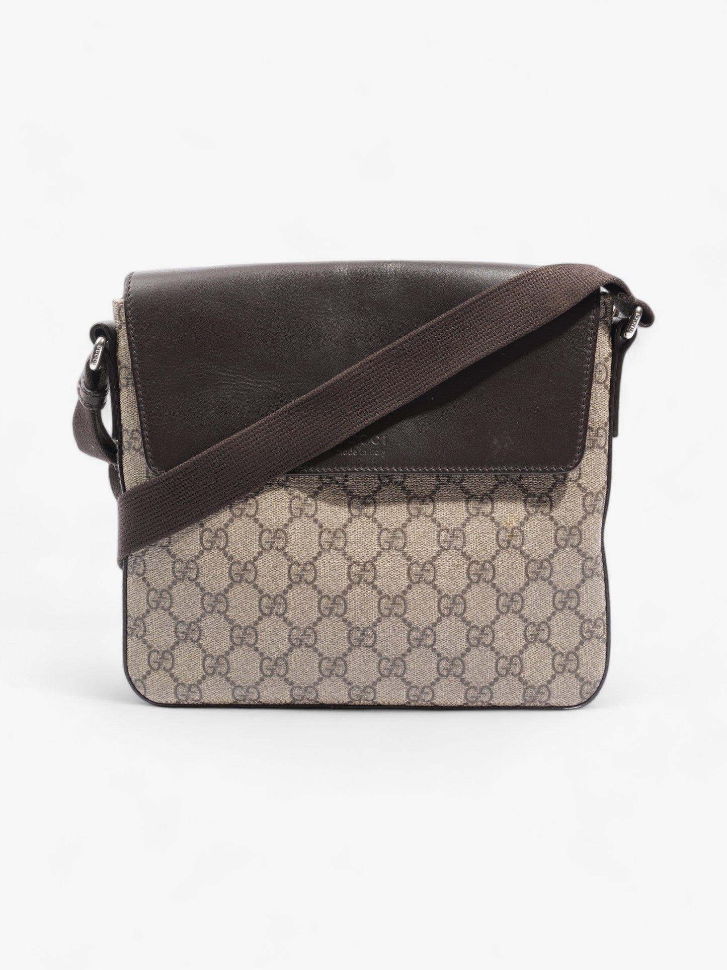 Gucci Classic Flap Beige And Ebony GG Supreme / Brown Coated Canvas