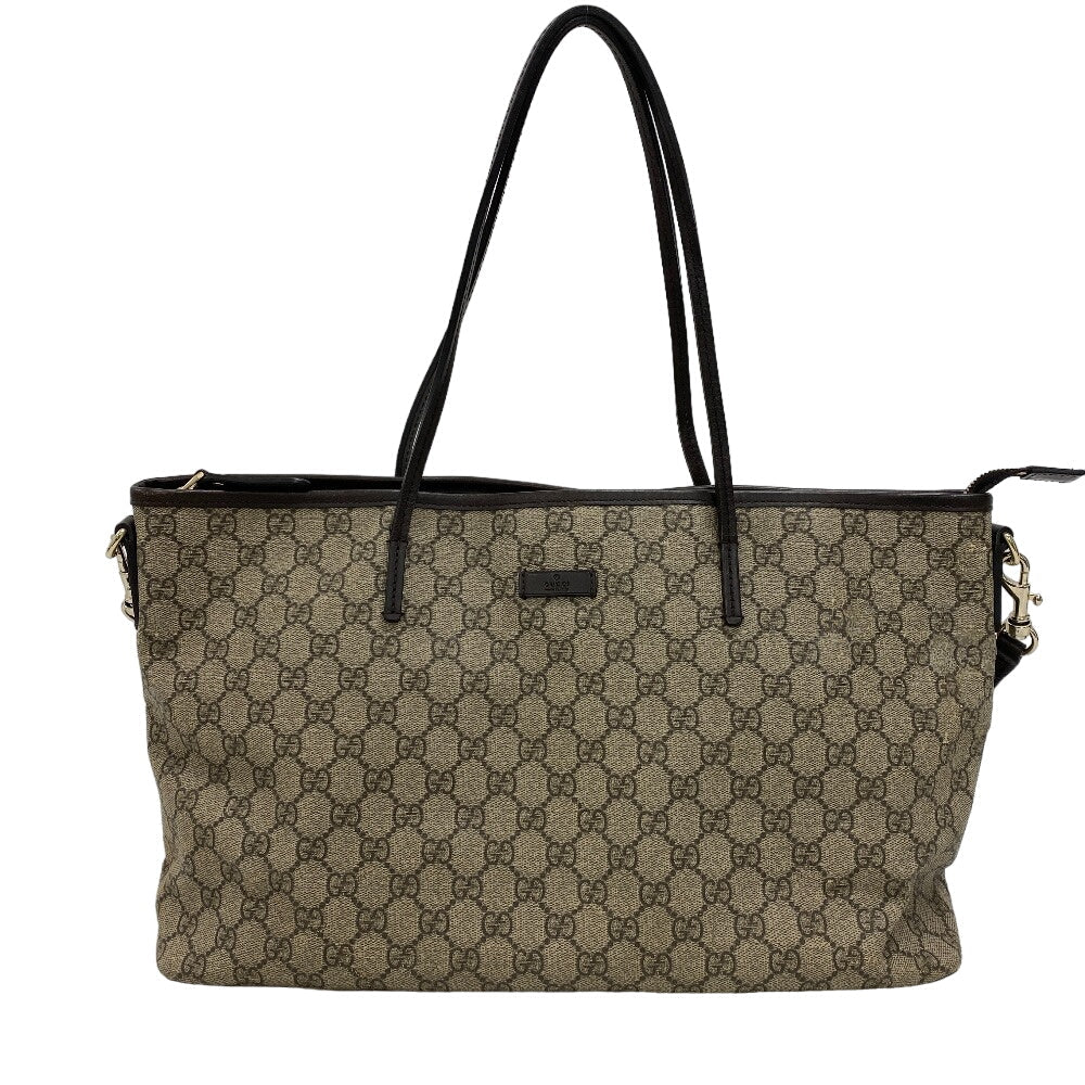 GUCCI Tote Bag PVC Brown 2WAY Shoulder Bag GG Supreme Women Used