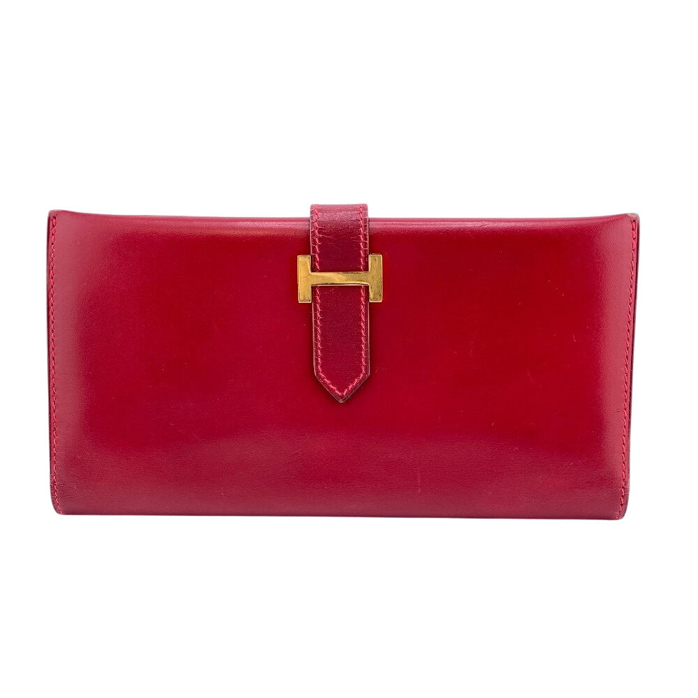 HERMES Long Wallet Purse Box scarf Red Baan classic