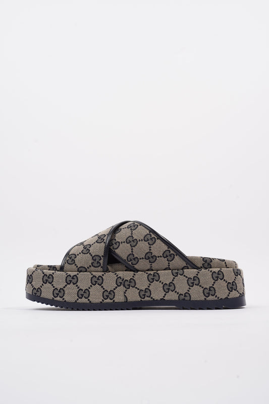 Gucci Angelina GG Supreme Beige Monogram / Navy Canvas EU 39 UK 6