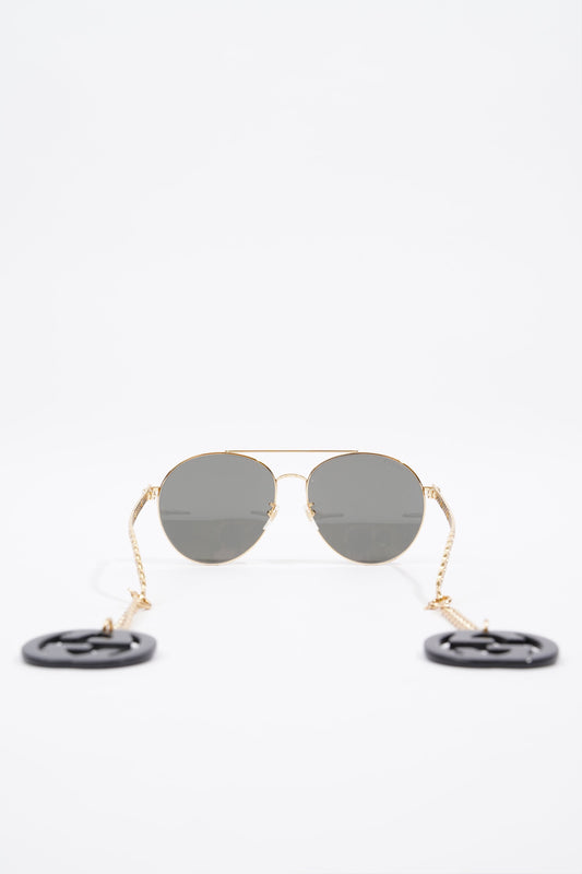 Gucci GG0725S Sunglasses Gold Base Metal 135