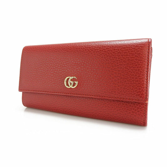 GUCCI Long Wallet Purse 456116 leather Red Petit GG Marmont Women Used