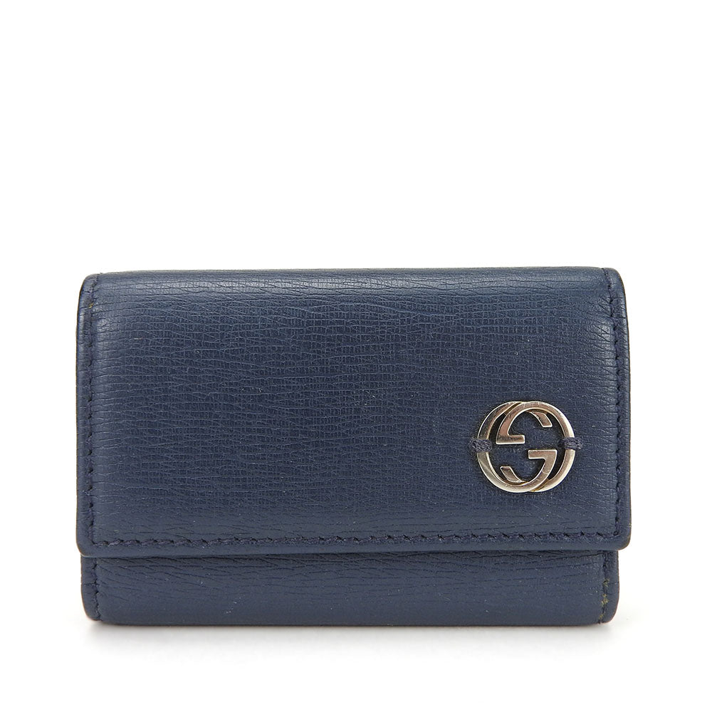 GUCCI Key case Key holder 256337 leather Navy Interlocking