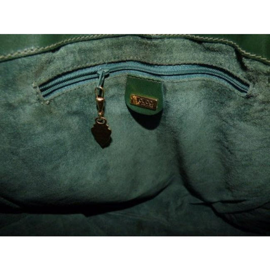Gucci Horsebit Bucket Bag Xl Drawstring Accents Green W Gold Horseshoes Leather Satchel