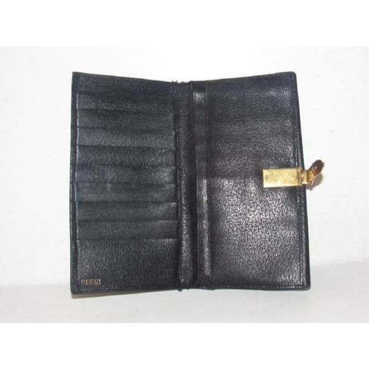 Gucci Black Leather With Gold Belt Buckle Clasp Vintage Wallet