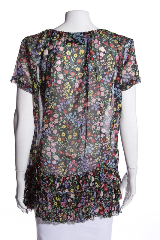 Gucci Black & Multi Floral Blouse SZ 36