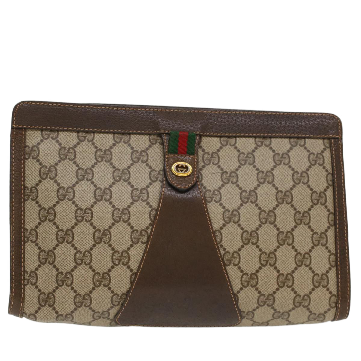GUCCI GG Canvas Web Sherry Line Clutch Bag Beige Red 156.01.033 ep1221