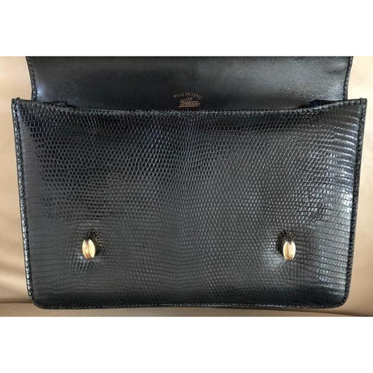 Gucci Box Skin Lunch Style With Midnight Bluebamboo Handle Lizardsnakeskin Satchel