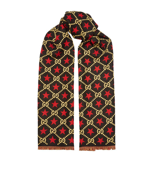 Gucci GG Stars Scarf in Black and Red