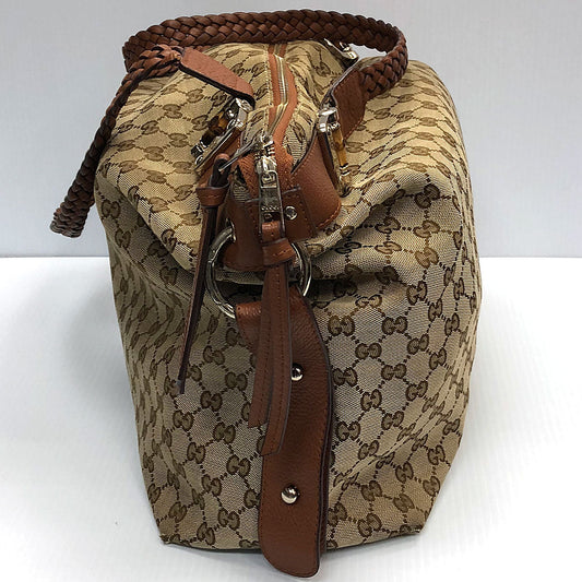 Gucci Large Canvas Bamboo Bar Travel Tote