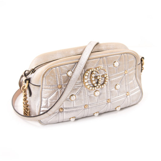 Gucci GG Marmont Matelassé Silver Metallic Bag