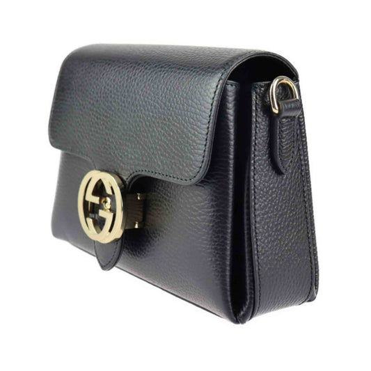 Gucci Ladies Dollar Interlocking Calf Leather Bag in Black