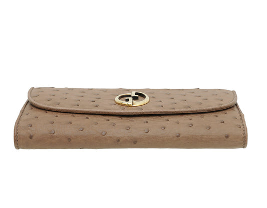 Gucci Brown 1973 Ostrich French Wallet