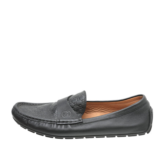 Gucci Black GG Microguccissima Mens Driver Loafer 40