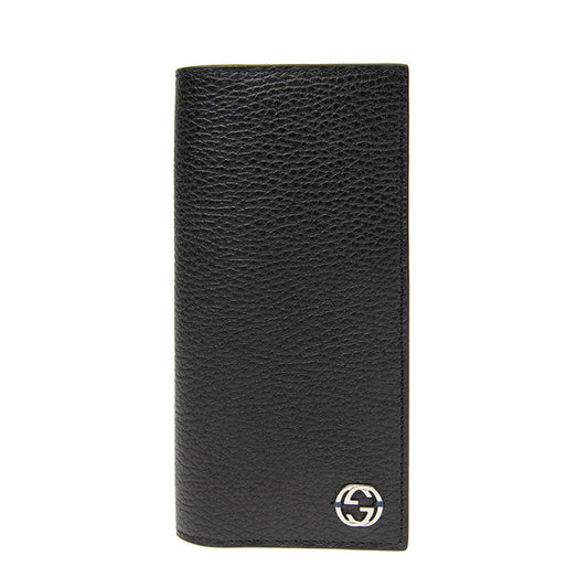 Gucci GG Black Long Fold Wallet with Yellow Interior