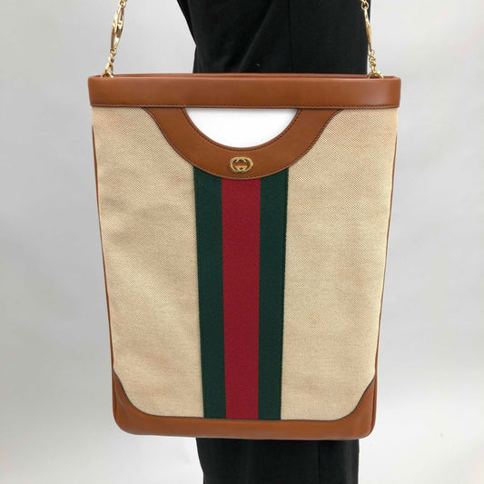 Gucci Interlocking GG Canvas Shoulder Bag with Gold Link Chain
