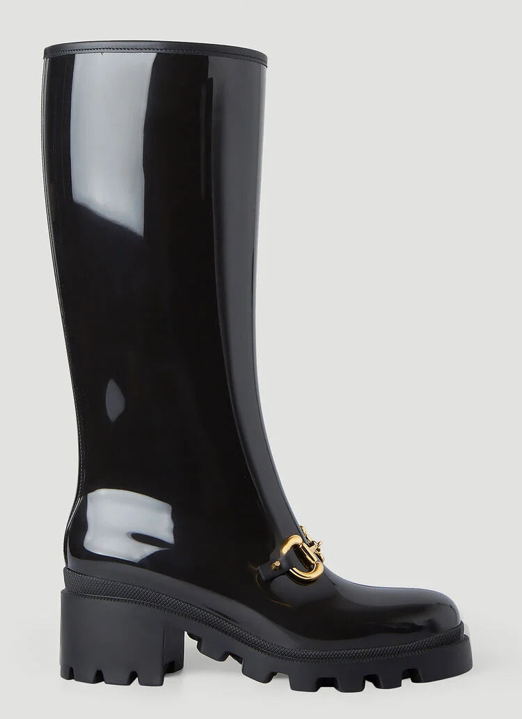 Gucci Horsebit Knee-High Rubber Boots in Black