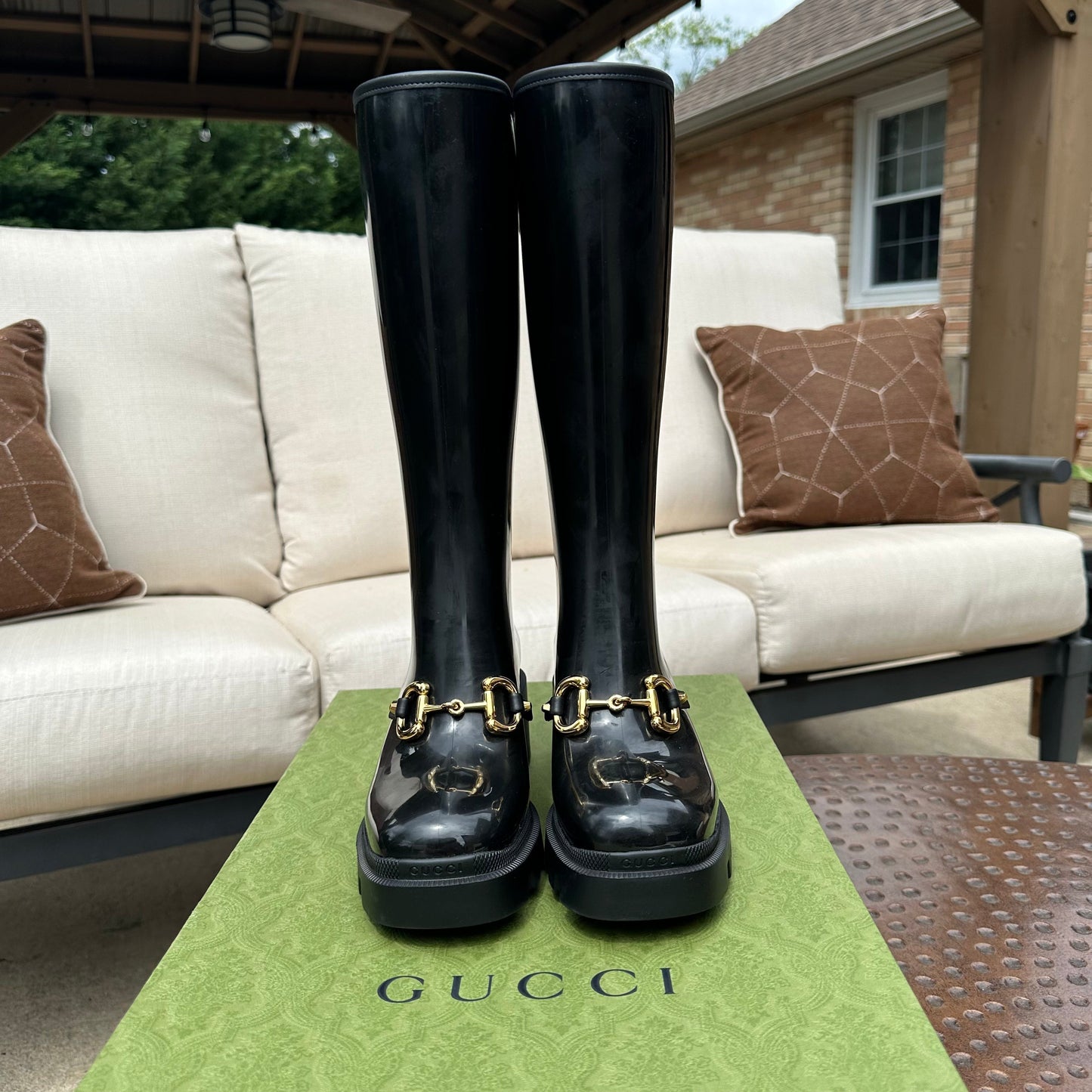 Gucci Horsebit Knee-High Rubber Boots in Black