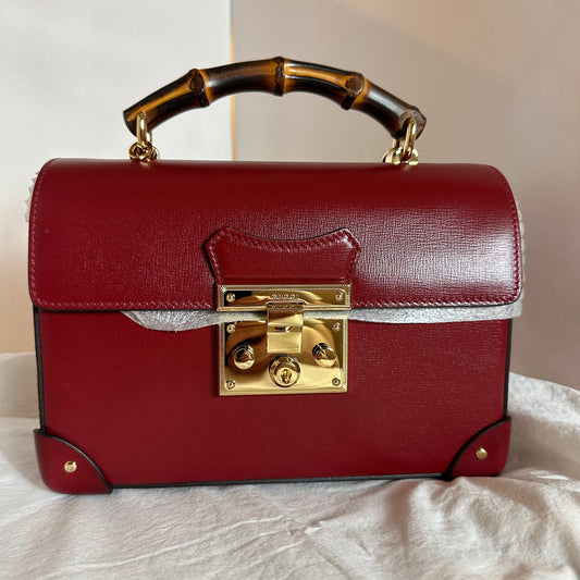 Gucci Bamboo Top Handle Padlock Shoulder Bag in Red
