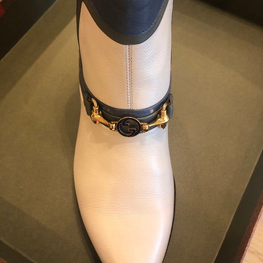 Gucci Ankle Boots in Ivory with Fog Blue Trim