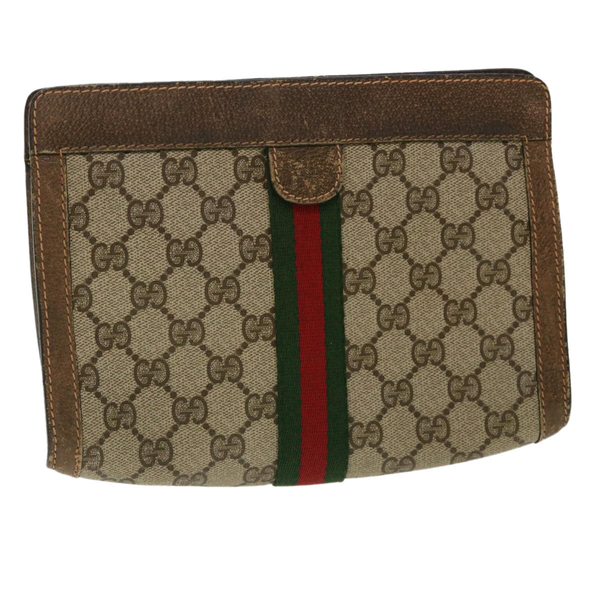 GUCCI GG Canvas Web Sherry Line Clutch Bag Beige Red Green 8901001 ki2301