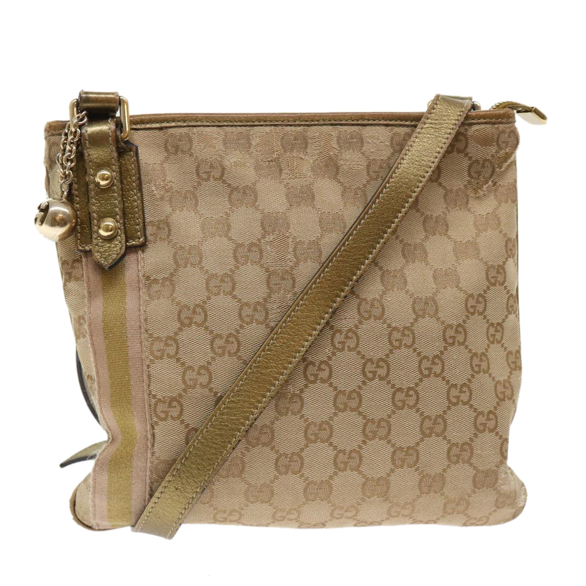 GUCCI GG Canvas Sherry Line Shoulder Bag Beige Gold pink 144388 ki3251
