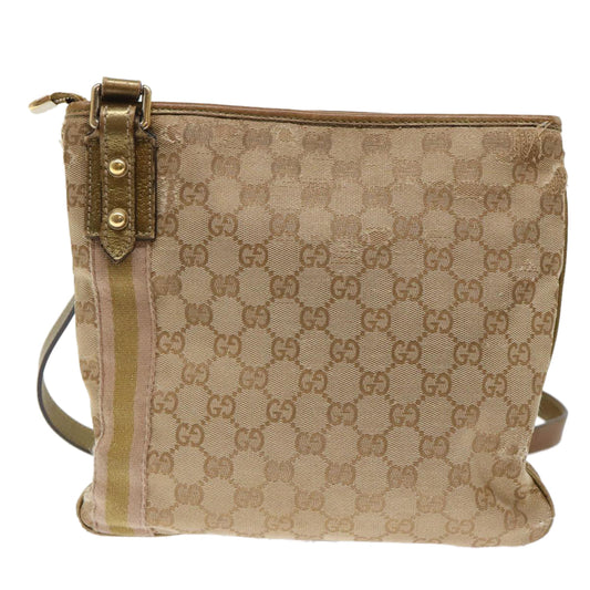 Gucci GG Canvas Sherry Line Shoulder Bag Beige Gold pink 144388 ki3251
