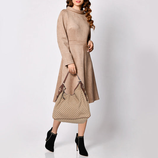 Gucci Beige/Brown Diamante Canvas and Leather Village Double G Hobo