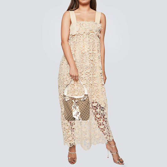 Gucci Beige/White GG Canvas and Leather Positano Scarf Hobo