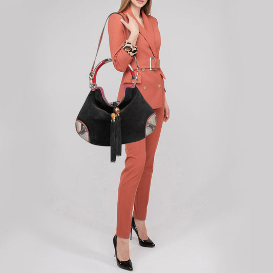 Gucci Black/Red Suede and Patent Leather Medium Babouska Indy Hobo