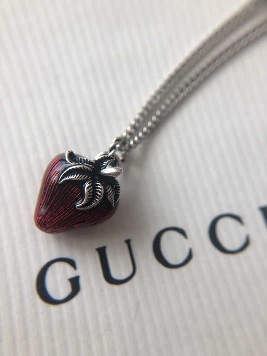 Gucci Interlocking GG Strawberry Necklace in Sterling Silver