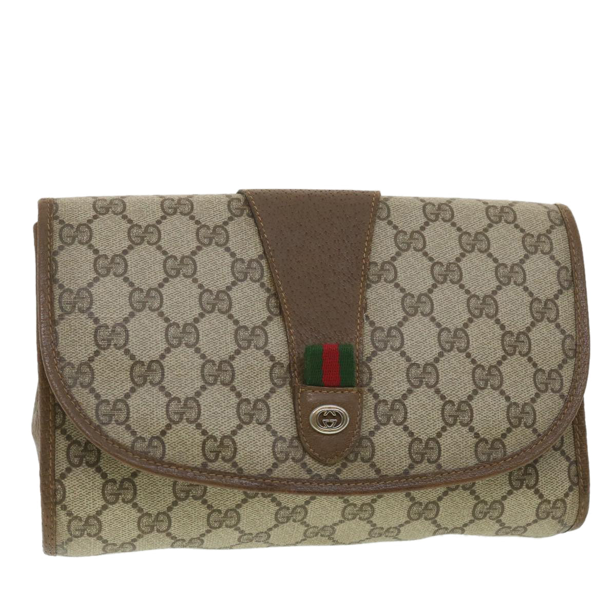 GUCCI GG Canvas Web Sherry Line Clutch Bag Beige Green Red 89.01.030 ny214