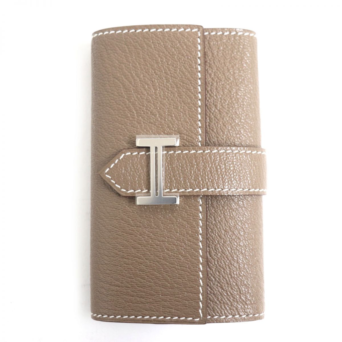 HERMES Key case Key holder Main: Chevre Main: Etoupe<br>Metal�FSilver mens Used