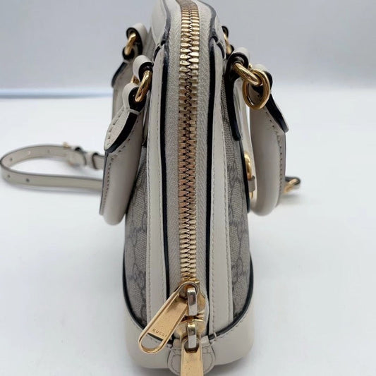 Gucci Beige GG Supreme HandBag Leather Trim Gold Hardware