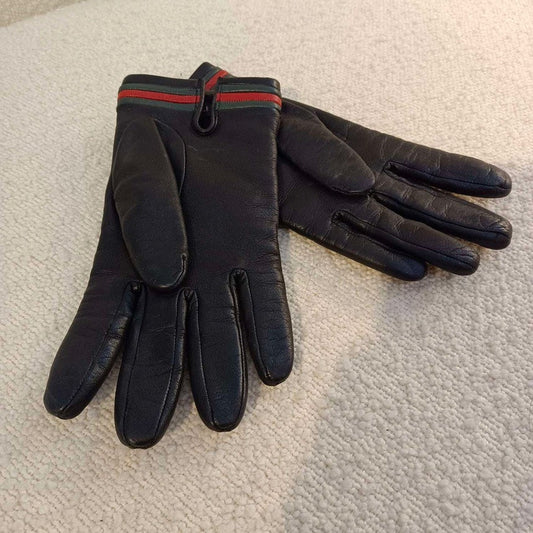 Gucci Black Leather Warm Gloves Winter Accessories