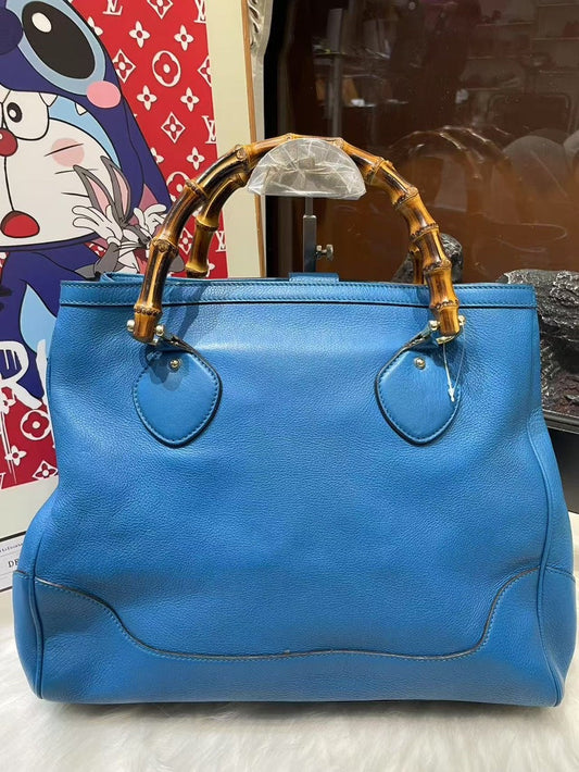 Gucci Blue Bamboo Handle Top Handle Bag