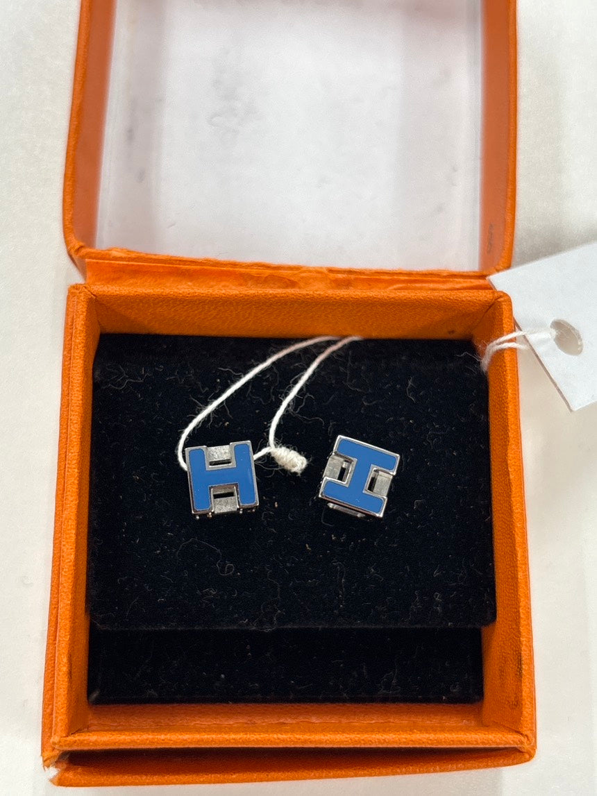HERMES Bleu Pop H Earrings