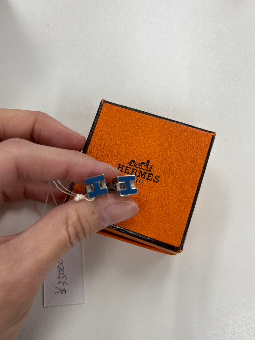 HERMES Bleu Pop H Earrings