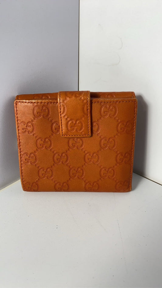 Gucci GG Marmont Foldable Wallet Orange Leather with Original Box