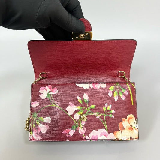 Gucci Flora Wallet on Chain in Red Leather - Preloved Designer Crossbody Bag